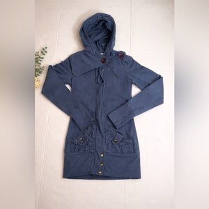 Mike & Chris Blue Hooded Jacket Ruched Boho Lagenlook Size M